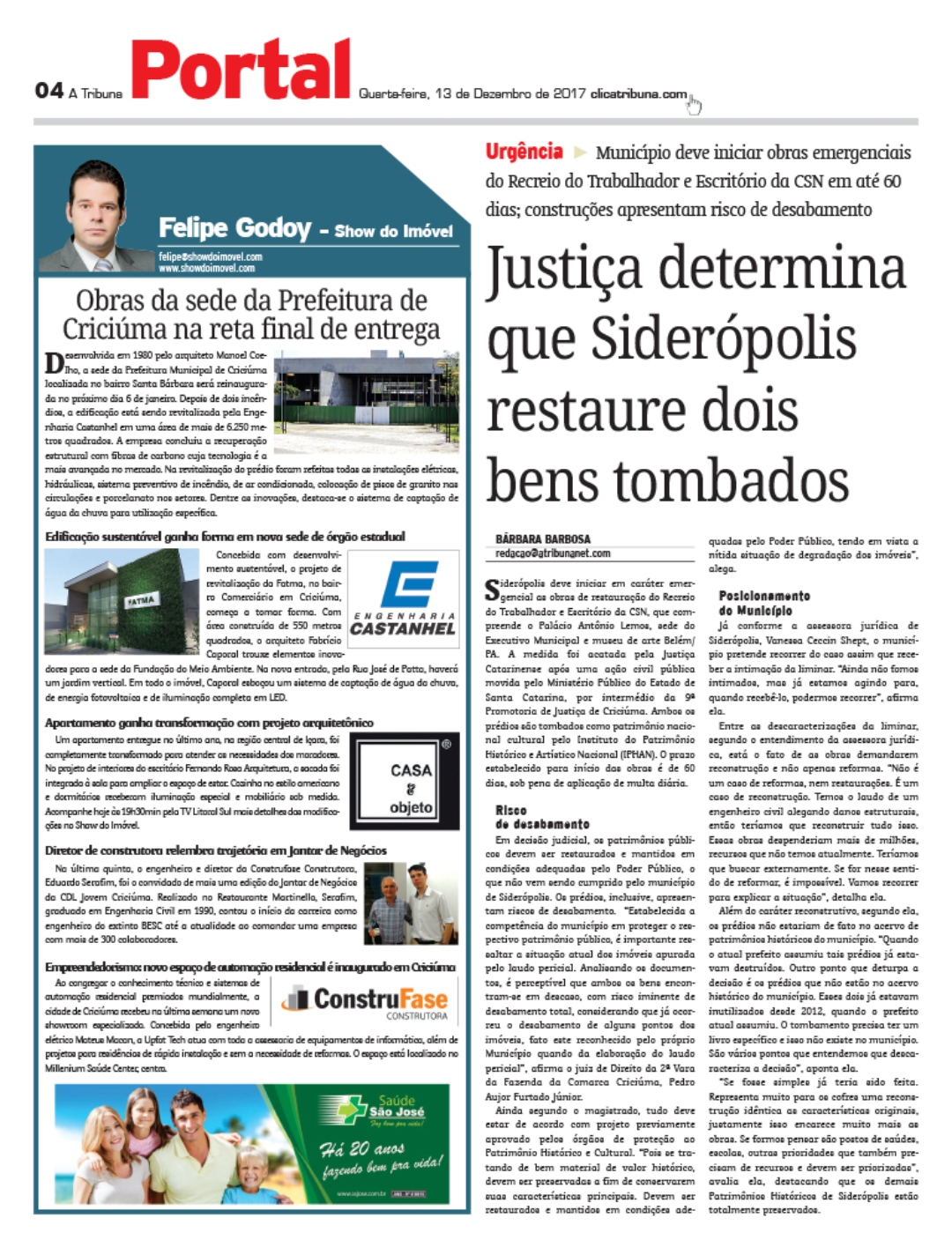 Coluna Jornal A Tribuna - 12.12.2017