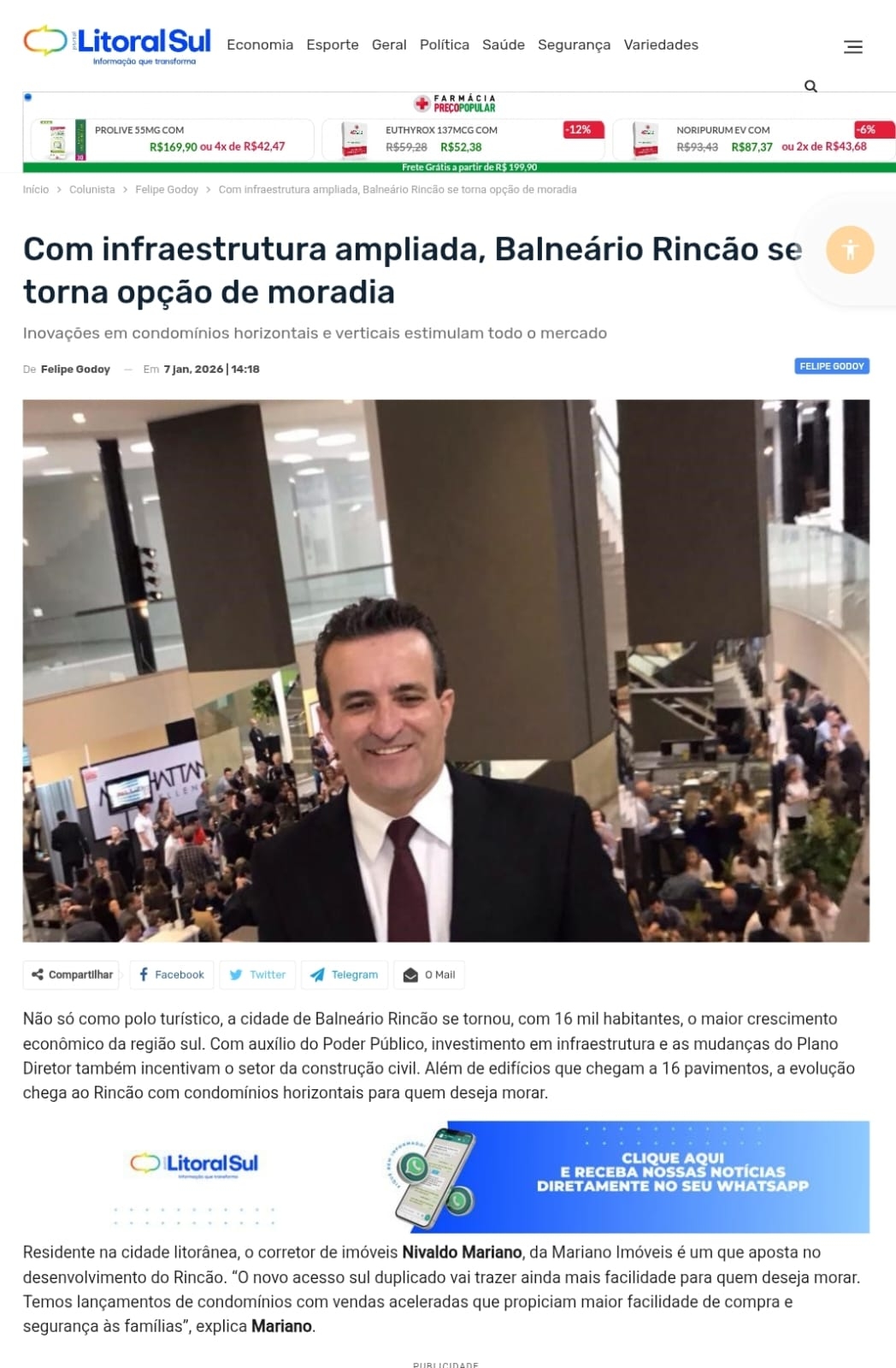 Coluna Felipe Godoy 07.01.2026 - Mercado Balneário Rincão