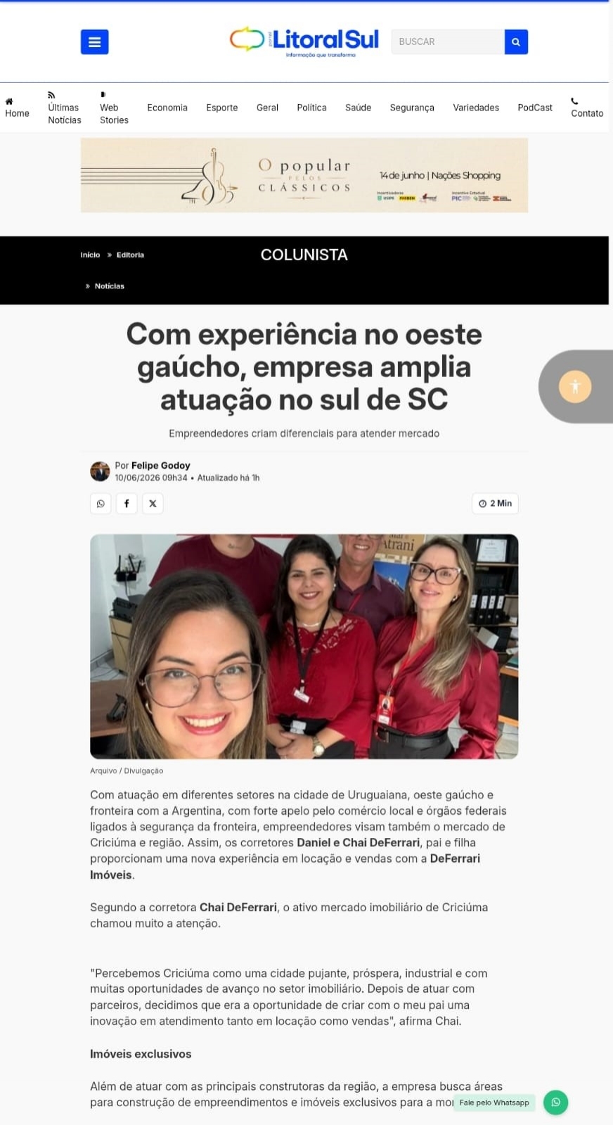 Coluna Felipe Godoy 10.06.2026 - Imobiliárias inovam na região