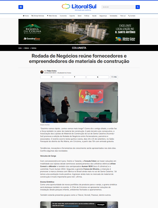 Coluna Felipe Godoy - 23.09.2026 - Rodada de Negócios Acomac Sul