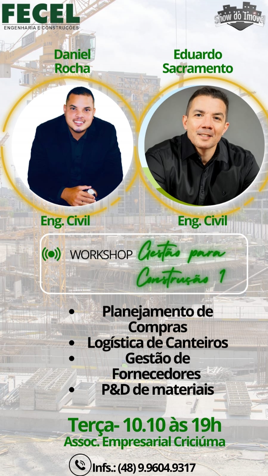 Workshop Gestão da Construção com data programada em Criciúma